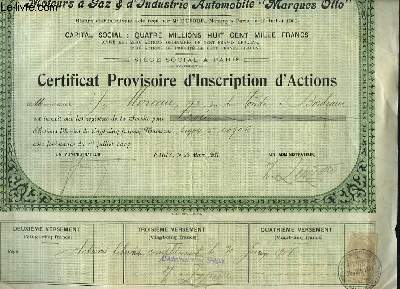 Certificat Provisoire d'Inscriptions de 3 Actions