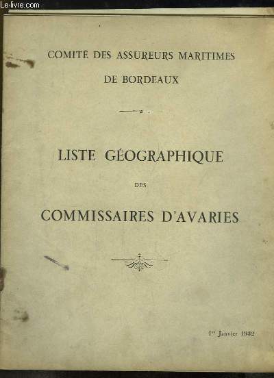 Liste Gographique des Commissaires d'Avaries