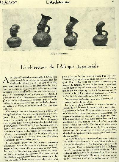 L'Architecture. N3 - Volume XLI : L'architecture de l'Afrique quatoriale, par Charles Imbert - Une maison d'dition, par G. Veissire - Les projet pour la place Vendme, par Ragnar Josephson - L'Histoire de l'Architecture, par Hautecoeur ...