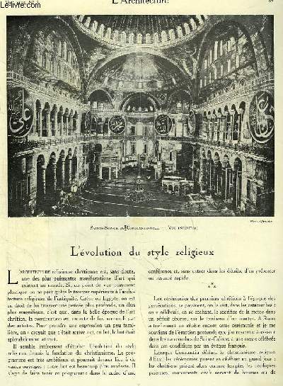 L'Architecture. N3 - Volume XLIII : L'volution du style religieux, par Louvet - L'art et le mobilier religieux modernes, Exposition au muse Galliera - Les Eglises Modernes, Oeuvres de Droz - Les Stalles de la Cathdrale d'Auch, par A. Mayeux ...