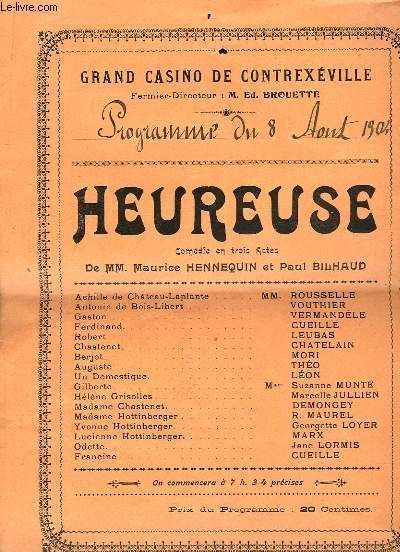 Programme du Grand Casino de Contrexville, du 8 aot 1904 : 