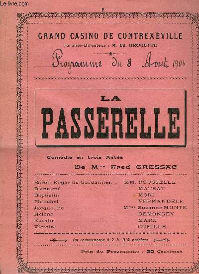 Programme du Grand Casino de Contrexéville, du 8 Août 1904 : 