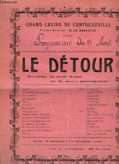 Programme du Grand Casino de Contrexeville, du 19 août 1904 : 