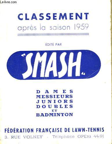 Classement aprs la saison 1959. Dames, Messieurs, Juniors, Doubles et Badmington.