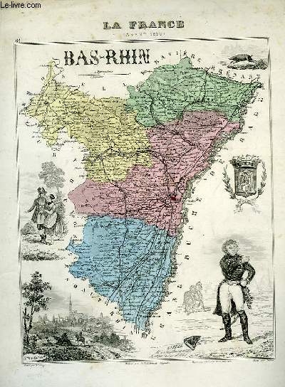 1 carte grave en couleurs du Bas-Rhin - N66. (La France avant 1870)