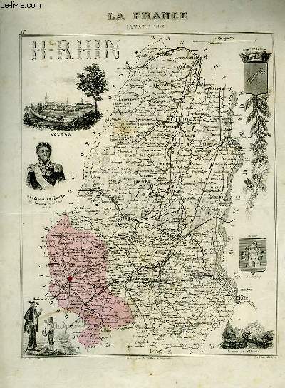 1 carte grave en couleurs du Haut-Rhin - N67. (La France avant 1870)