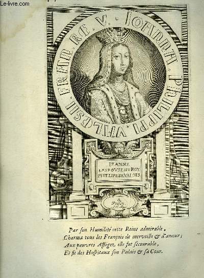 Une Gravure, XVIIIe sicle, en noir et blanc de Jeanne, l'Epouse du Rou Philippe de Valois,  Poissy.