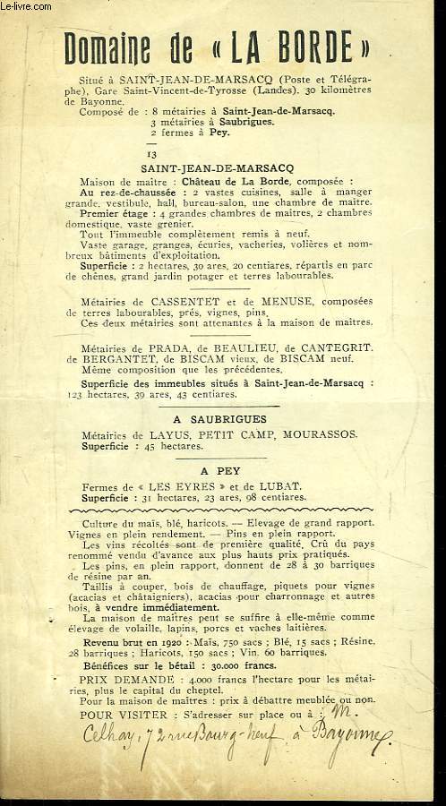 Affichette de la vente du Domaine de 