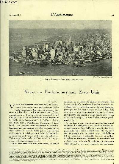 L'Architecture. N5 - Volume XLII : Notes sur l'architecture aux Etats-Unis - Le Casier archologique, artistique et pittoresque de la Ville de Paris - Concours pour l'amnagement de Nantes - Magasin de vente d'automobiles, par Laprade et Bazin.