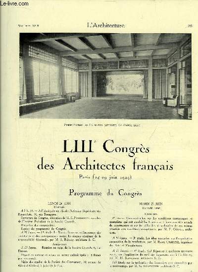 L'Architecture. N9 - Volume XLII : LIIIe Congrs des Architectes Franais - Allocution de M.E. Pontremoli ...