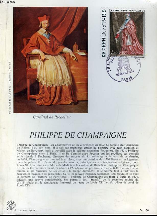 Document Philatélique "Premier Jour", avec timbre oblitéré N°130 : Philippe d... - Afbeelding 1 van 1