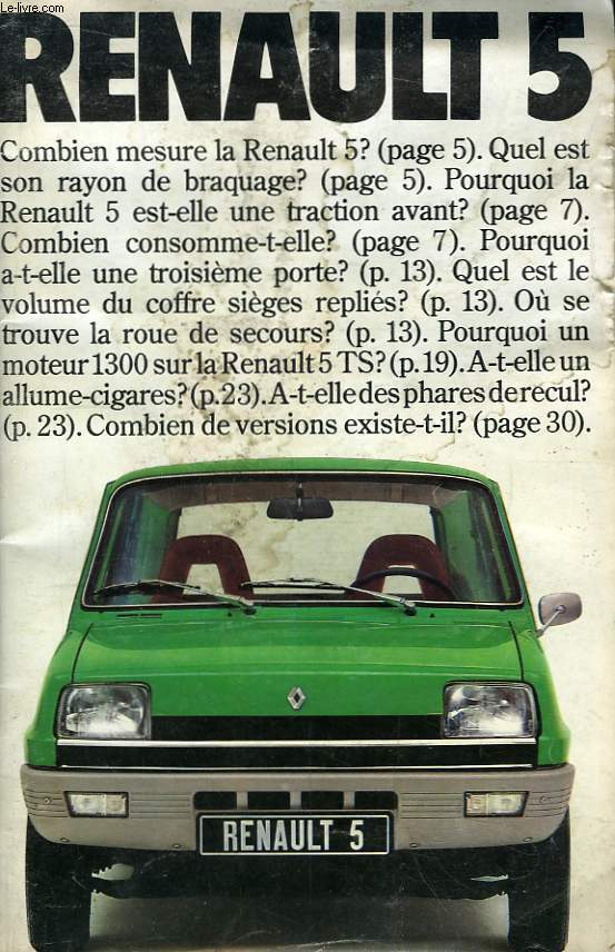 Notice descriptive et d'entretien de la Renault 5