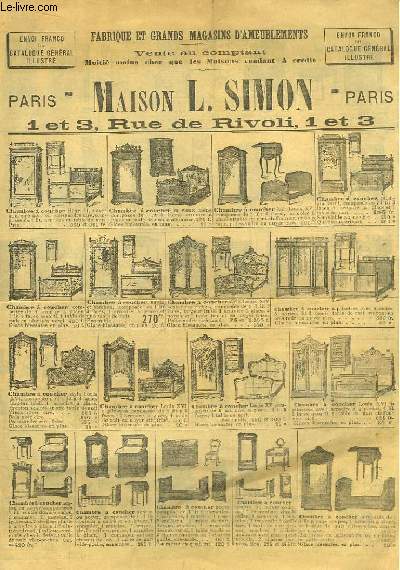 Catalogue publicitaire de la Maison L. Simon. Fabrique et Grands Magasins d'Ameublements.