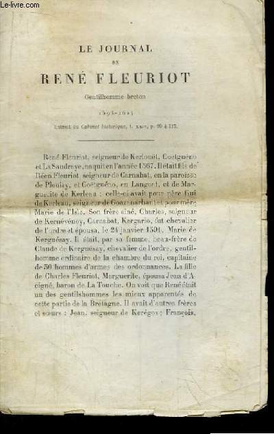 Le Journal de Ren Fleuriot, gentilhomme breton (1593 - 1624. Extrait du Cabinet historique, Tome XXIV, p. 99  117)