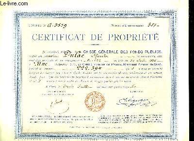 Un Certificat de Propriété, délivré par la Caisse Générale des Fonds Publics à Mr Charles D., le 30 juin 1886