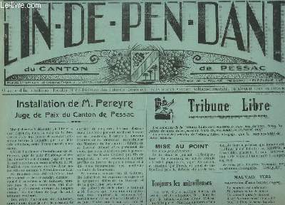 L'Indpendant du Canton de Pessac N95 - 2e anne : Installation de M. Pereyre, juge de Paix du Canton de Pessac.