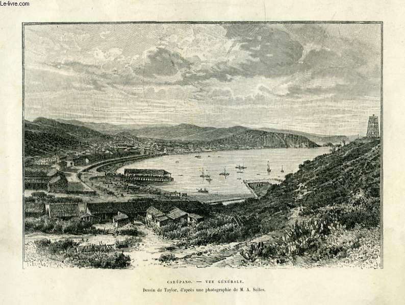 Une Gravure XIXe sicle d'une vue gnrale de Carupano (Dessin de Taylor, d'aprs une photographie de M.A. Salles.