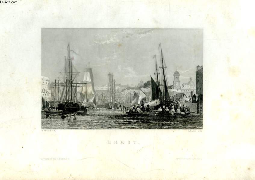 Une Gravure originale du XIXe siècle, du Port de Brest.