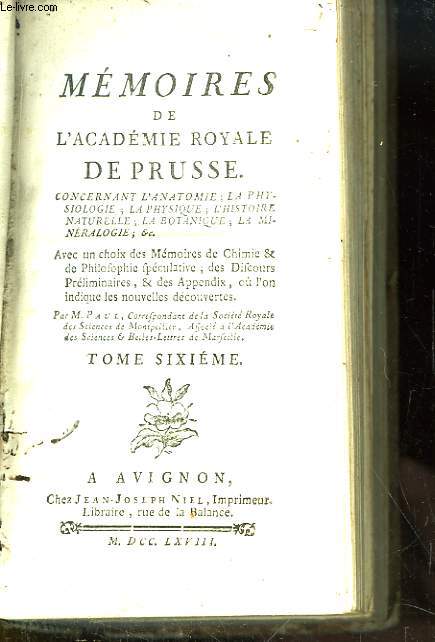 Mémoires de l'Académie Royale de Prusse. TOME 6