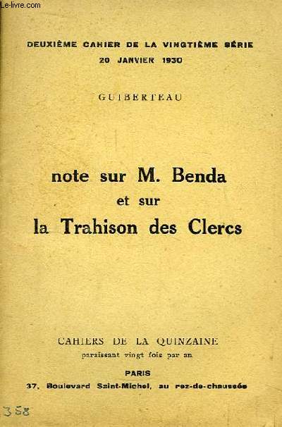 Note sur M. Benda et sur la Trahison des Clercs.