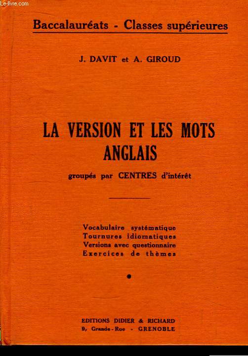 La version et les mots anglais, groups par Centres d'intrt.