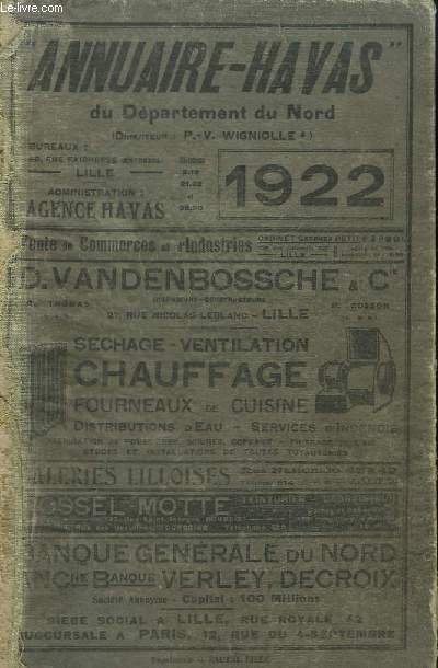 Annuaire-Havas du Dpartement du Nord 1922