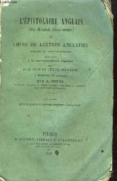 L'Epistolaire Anglais (The English Letter-writer) ou choix de Lettres Anglaises