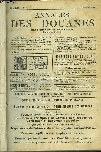 Annales des Douanes. 34e, 35e et 36e annes : 1937  1939, en 3 volumes.