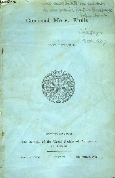 Clonroad More, Ennis. Reprinted from The Journal Of The Royal Society of Antiquaries of Ireland. Vol. LXXVI, Part IV