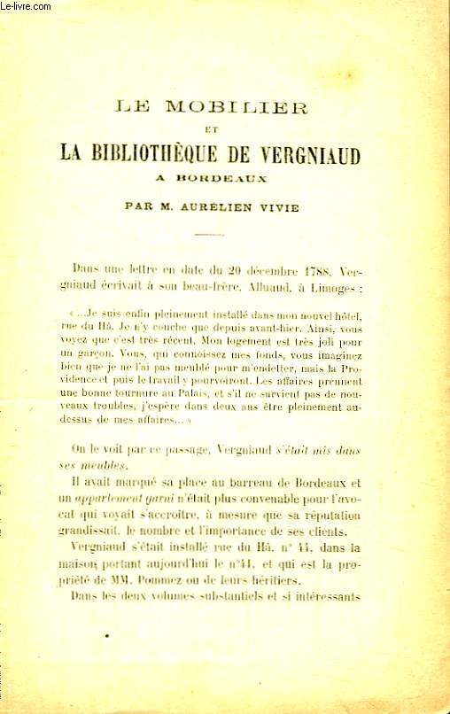 Le Mobilier et la Bibliothque de Vergniaud  Bordeaux.