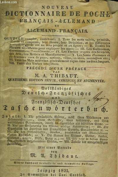 Nouveau Dictionaire de Poche Franais - Allemand et Allemand - Franais.