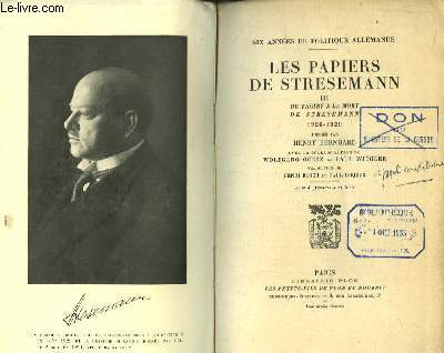 Les Papiers du Stresemann. TOME III : De Thoiry  la mort de Stresemann 1926 - 1929