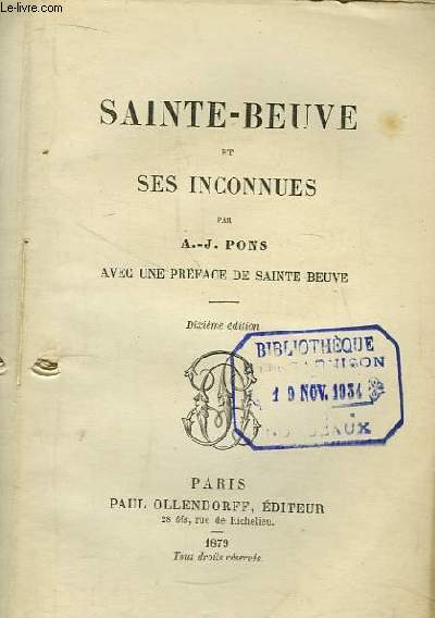Sainte-Beuve et ses Inconnues.