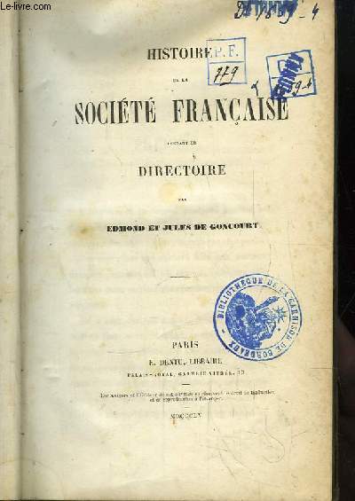 Histoire de la Socit Franaise pendant la Directoire.