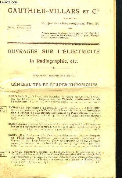 Catalogue d'ouvrages sur l'lectricit, la Radiographie, etc ... - 1920