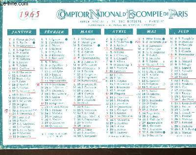 Calendrier 1965