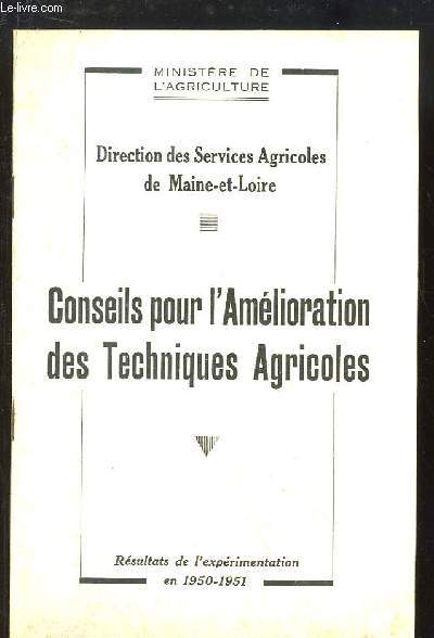 Conseils pour l'Amlioration des Techniques Agricoles. Rsultats de l'exprimentation en 1950 - 1951