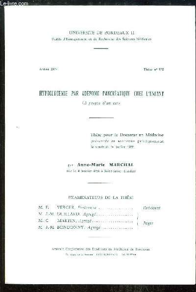 Hypoglycmie par Adnome Pancratique chez l'Enfant. Thse pour le Doctorat en Mdecine N302
