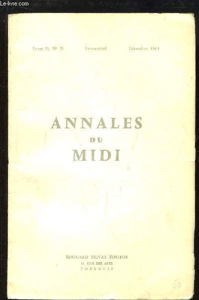 Annales du Midi, TOME 76 - N70 : Bibliographie de la France Mridionnale.