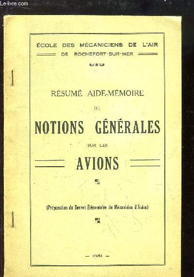 Rsum Aide-Mmoire de Notions Gnrales sur les Avions.