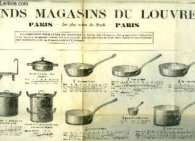 Affiche publicitaire des Grands Magasins du Louvre, de batteries de cuisine en nickel, pur massif.