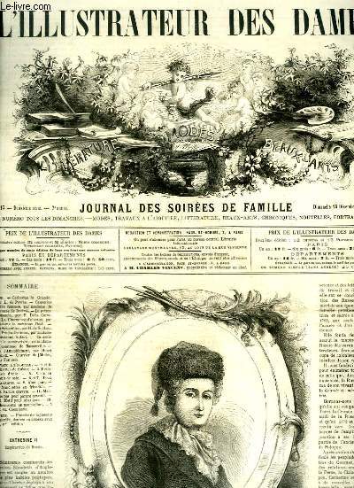 L'Illustrateur des Dames. Journal des Soires de Famille N13, 2me srie, 7e anne : Toilettes de Thtre, Petite Veste droite, Veste en poult de soie, Abat-Jour, Manchettes en frivolits, Parure cravate, Chemisette en mousseline ...