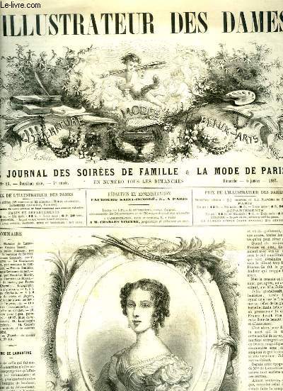 L'Illustrateur des Dames. Journal des Soires de Famille N15, 2me srie, 7e anne : Costumes d'enfants, Toilettes de soire et d'opras, Dentelles pour garnir les mouchoirs, Quatre passementeries, Dentelle au crochet, Lambrequin de chemine ...