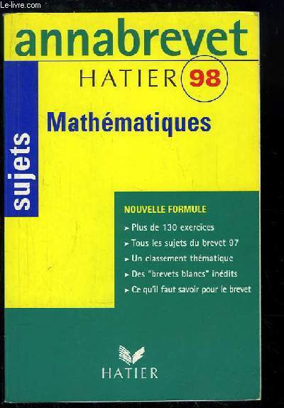 Annabrevet Hatier 98, Sujets Mathmatiques.