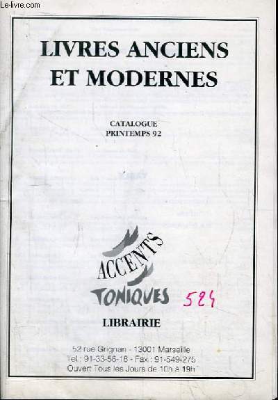 Catalogue printemps 92, de Livres Anciens et Modernes.