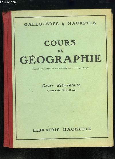 Cours de Gographie. Cours lmentaire, Classe de 9me.