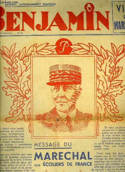 Journal Benjamin N62, 12e anne, srie nouvelle : Message du Marchal aux Ecoliers de France