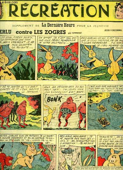 Rcration du 9 dcembre 1954 : L'le dserte - Fabrication du sucre - Pimperlu contre les Zogres, par SIMBRAC - Au Pays des Gorilles, Aventures du Cap'tain Tony, par VALENTIN.