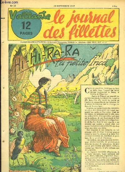 Vaillante, le journal des fillettes N35 : Hi-hi-ra-ra, la petit Inca - Le baromtre de Jade ...