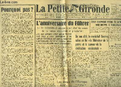 La Petite Gironde N25728 - 73e anne : L'Anniversaire du Fhrer, le Dr Goebbels adresse  son chef les voeux de la Nation allemande - Le Rgionalisme par SAINT-AULAIRE ...